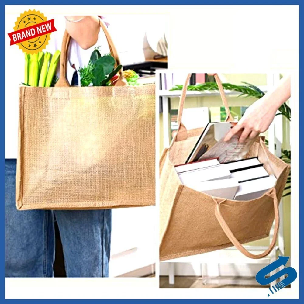 Reusable Jute Tote Bags Set Blank Large Grocery Shopping DIY Craft Gift